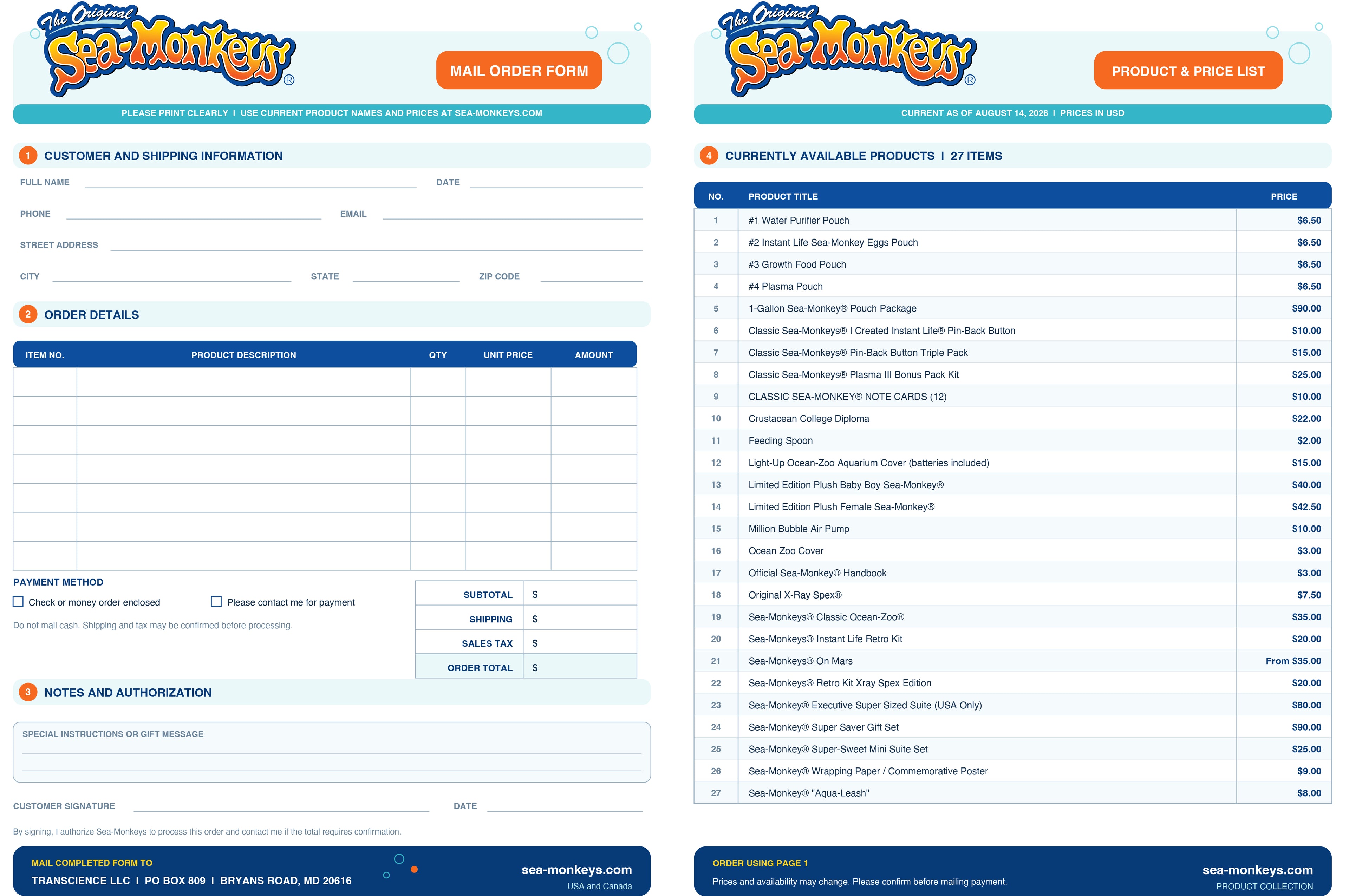 Printable Order Form