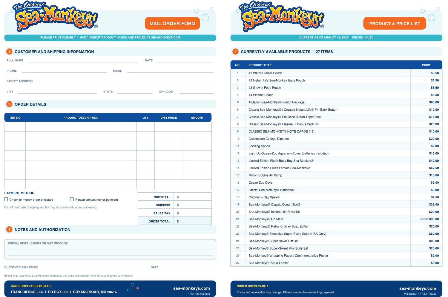 Printable Order Form